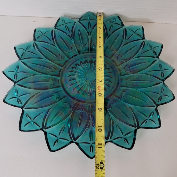 Vintage Teal Blue Federal Plate Platter Rare Iridescent Federal Glass 9.5 inches - Picture 4 of 6